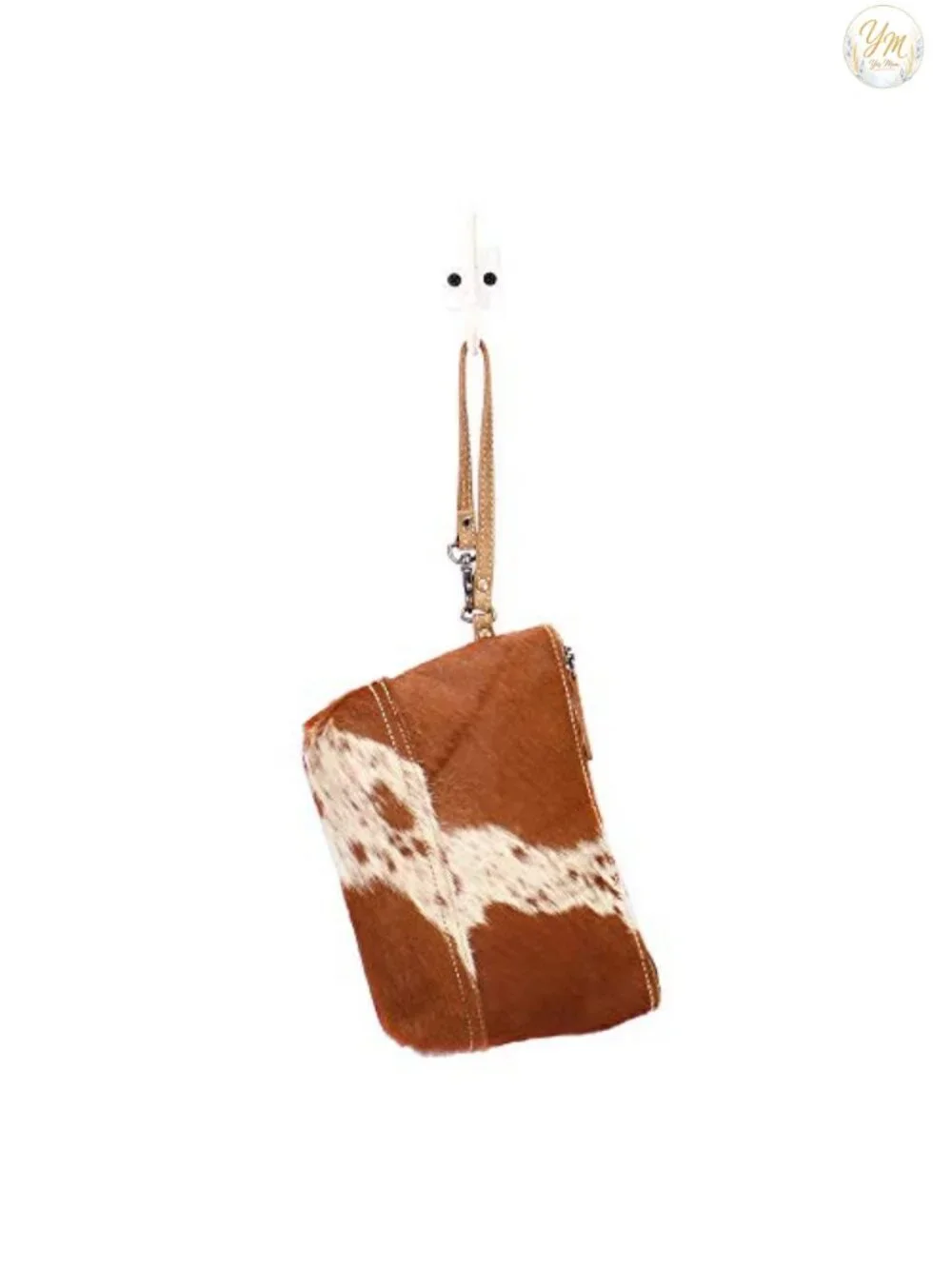 Cow Print Wristlet Purse - Over the Shoulder Bag with Genuine Leather Straps